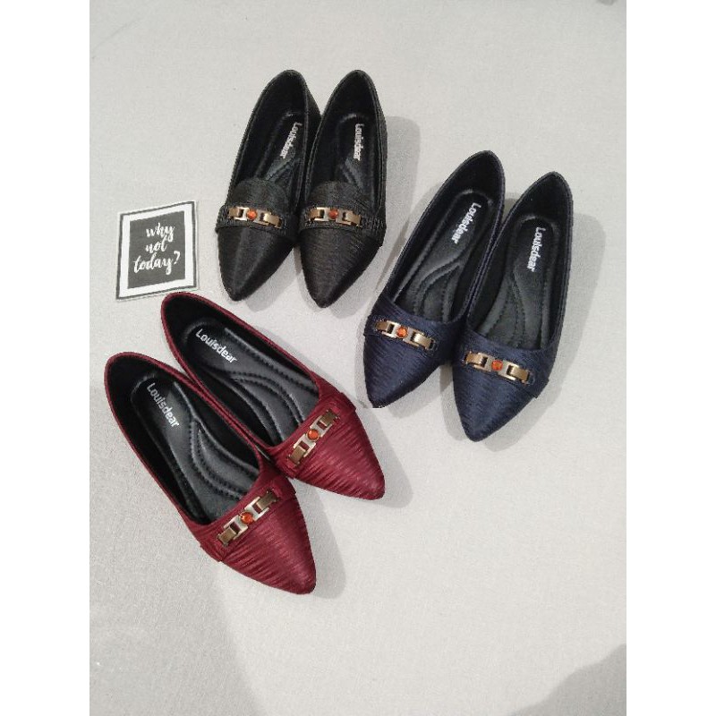 sepatu flat shoes wanita terbaru kekinian pesta LOUISDEAR sepatu flat bahan satin B30