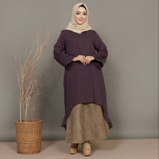 baju atasan panjang muslim ungu tua mina tunik (wine)