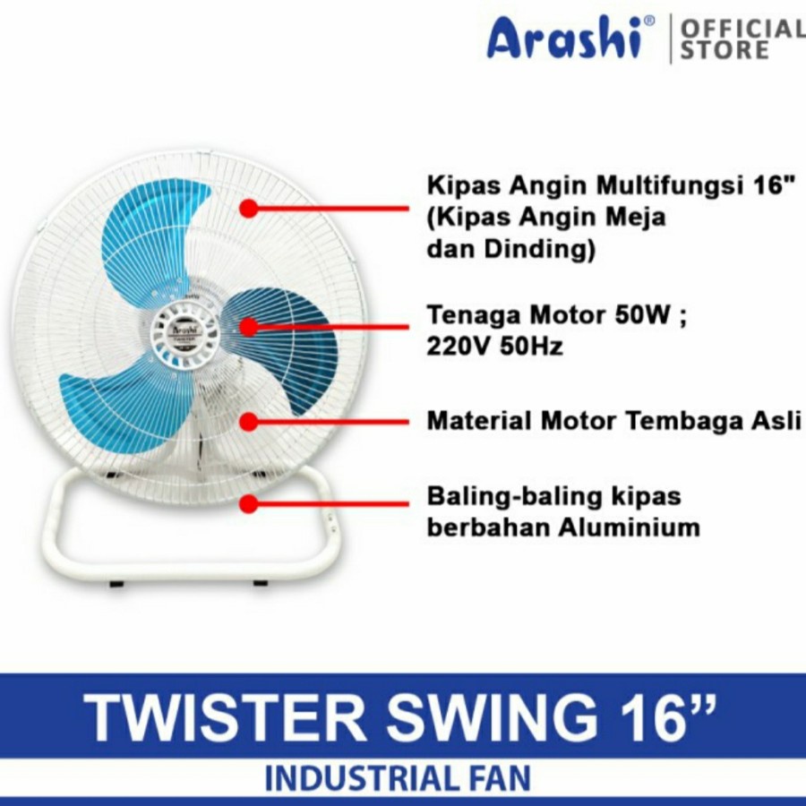 Arashi Twister Swing 16&quot; Kipas Angin Lantai 2 in 1 / Floor Fan / Desk Fan