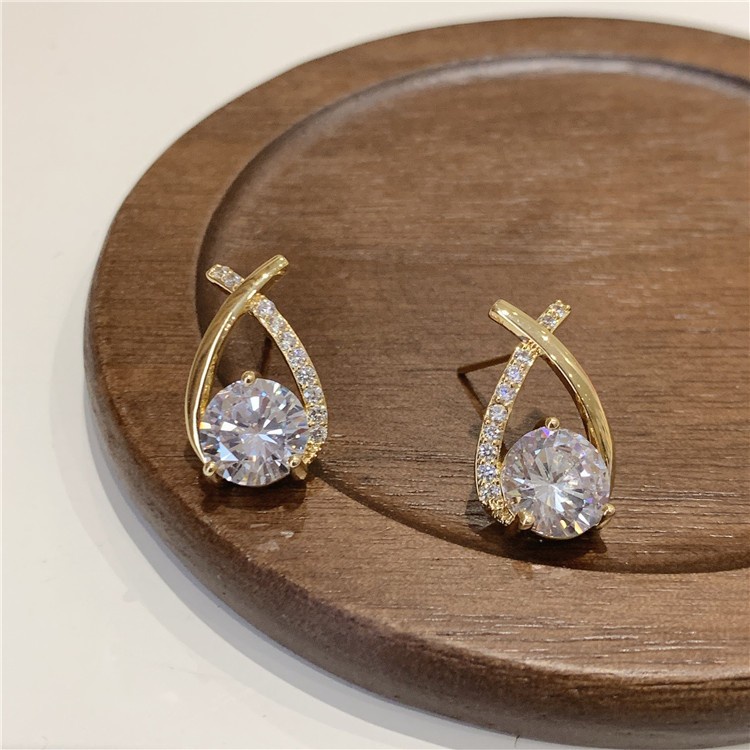 Crossover X-shaped zircon earrings Aksesoris Telinga fashion Korea Wanita