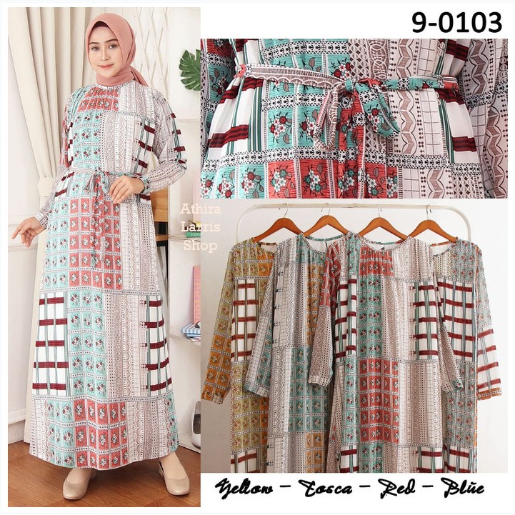 Baju Gamis Wanita Terbaru Gamis Ikat Pinggang Gamis Cerrutti Motif Prisket Kotak 9-0103KOTAK