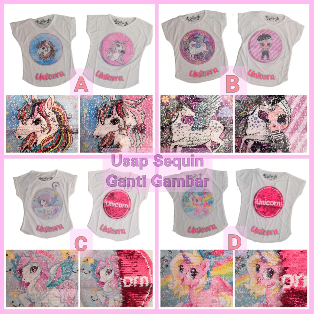 Kaos Anak Usap Sequin Coco Ice Baju Perempuan Cewek Atasan Payet Karakter