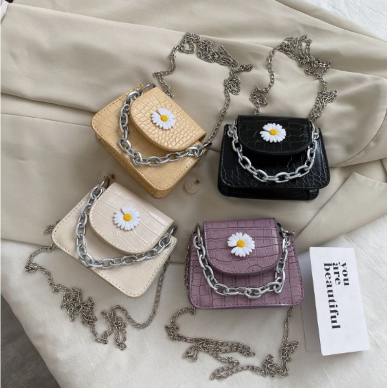 tas selempang tali rantai bunga Daisy