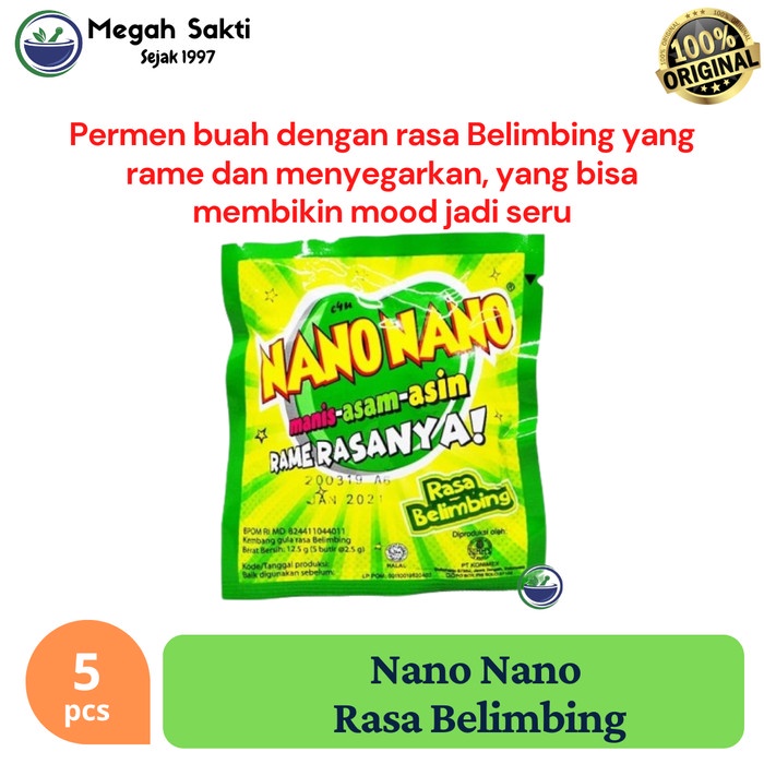 

Megah Sakti - Nano Nano Rasa Belimbing Sachet Isi 5's - Permen Manisan Buah