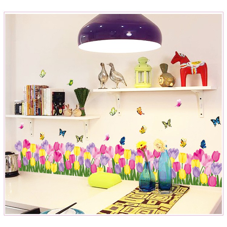 RELIZA WALL STICKER RUMPUT BUNGA PINK TULIP GRASS FLOWER AY7188 STIKER DINDING WALLSTICKER