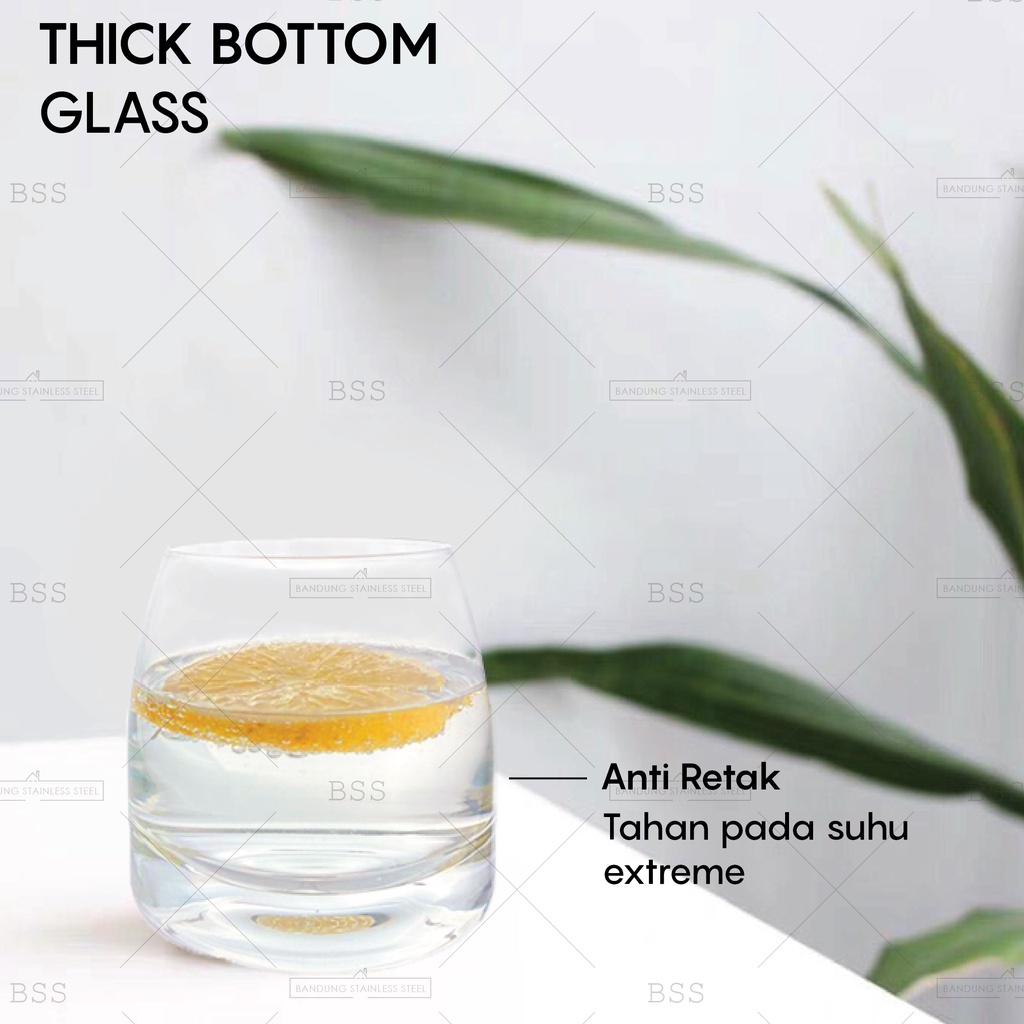 Thick Bottom Glass Crystal 300ml Gelas Jus Minum Air Cafe Juice Smoothie Kristal Bawah Tebal Cantik