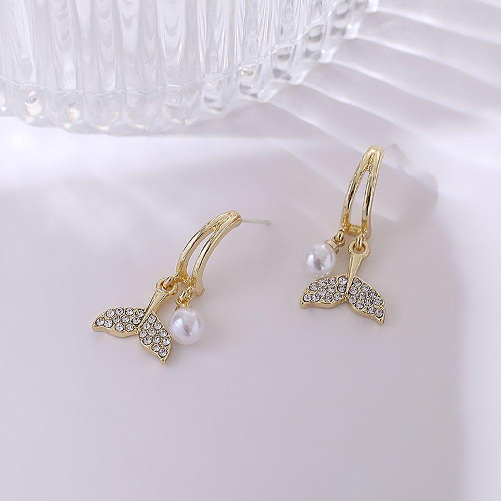 Mxbeauty Wanita Stud Earrings Elegnat Pesta Mutiara Hadiah Temperamen Zirkon Menjuntai Drop Earrings