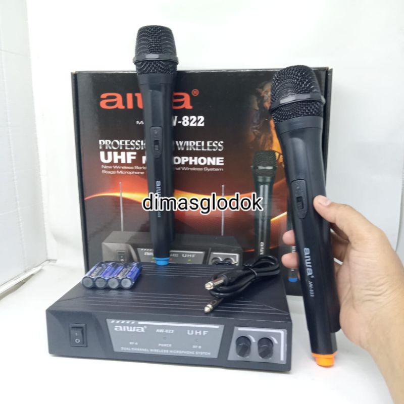 Mic Wireless AIWA AW822/AW 822/AW-822 Mikropon Wirles Mikrofon Werles Double Mik