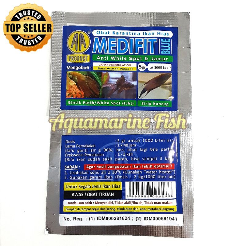 Medifit Blue Obat Ikan Anti White Spot Icht Jamur Sirip Kuncup Obat Karantina Ikan Hias 5 gr 5gr Aquamarine Fish