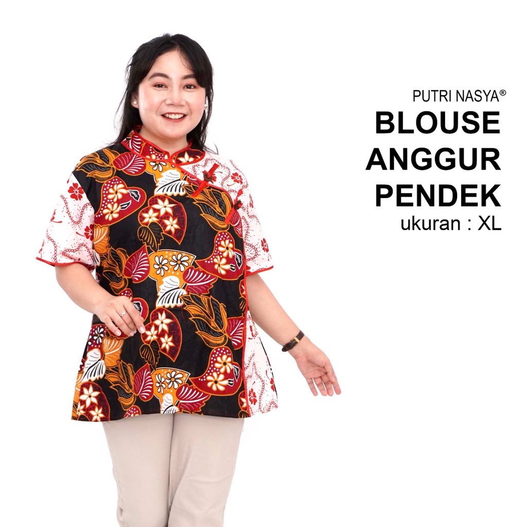 Blouse Big Size Wanita Atasan Batik Jumbo S-M-L-XL-2L-3L-4L-5L-6L-7L Model Blus Jumbo Kerja Batik / Pakaian Kerja Kantor Seragam Batik LD 140