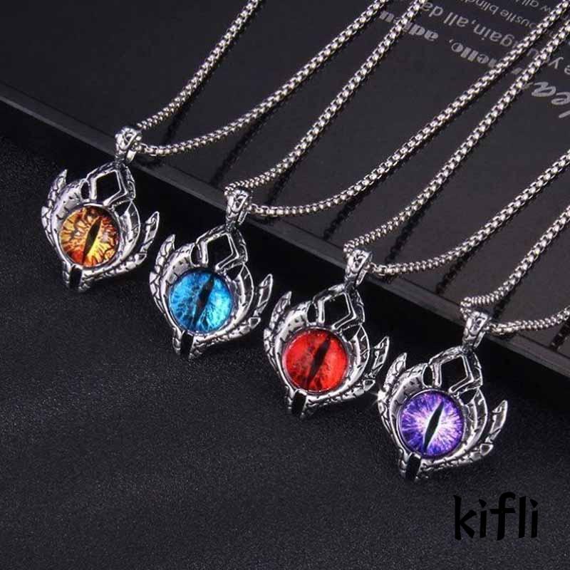 Vintage Punk Turkish Fashion Creative Devil's Eye Alloy Pendant Stainless Steel Chain Necklace Birthday Gifts For Men Women Accessories