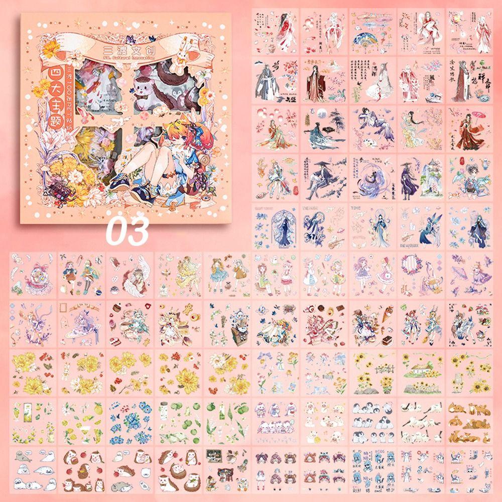 Quinton Stationery Stiker Kawaii 100lembar Perekat Diri Tangan Akun Album Planner Hanfu Anak Perempuan Sekolah Perlengkapan Kantor Jurnal Bahan Decals