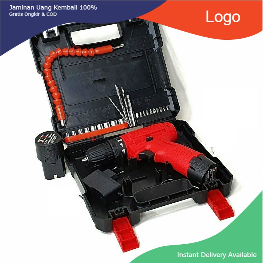 Mesin Bor Cas Charger 12V HDT CDD 405 Cordless Drill Set Mata Bor