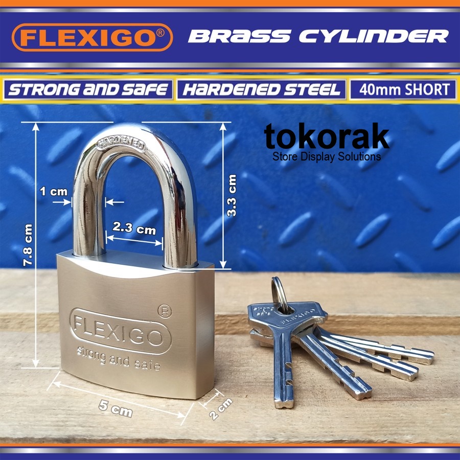 GEMBOK FLEXIGO BRASS 40MM PENDEK SHERLOCK ANTI CAIRAN POTONG PALU GUDANG RUKO