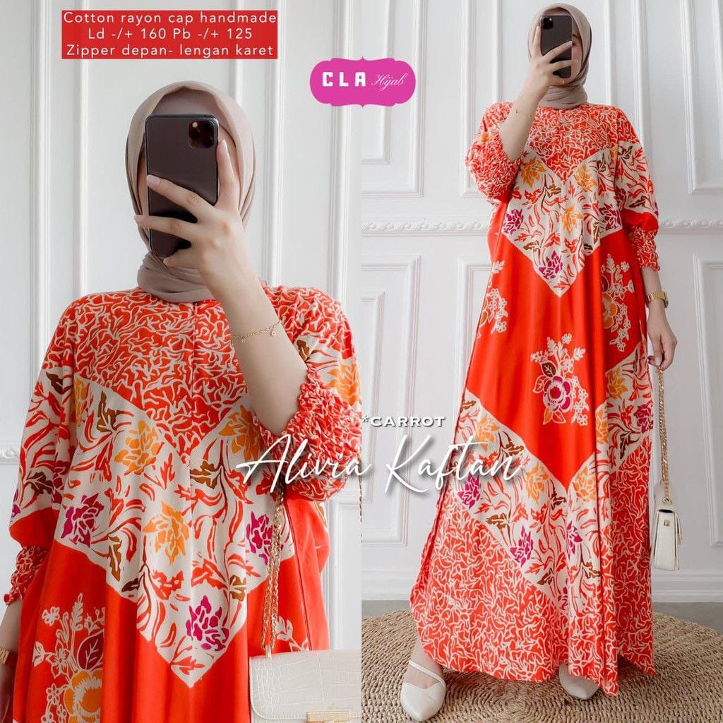 Metasha Kaftan Size Jumbo XXXXL Motif Cap Encim Warna Soft Busui Resleting Rayon Tebal / Kaftan Wanita Gamis Rayon