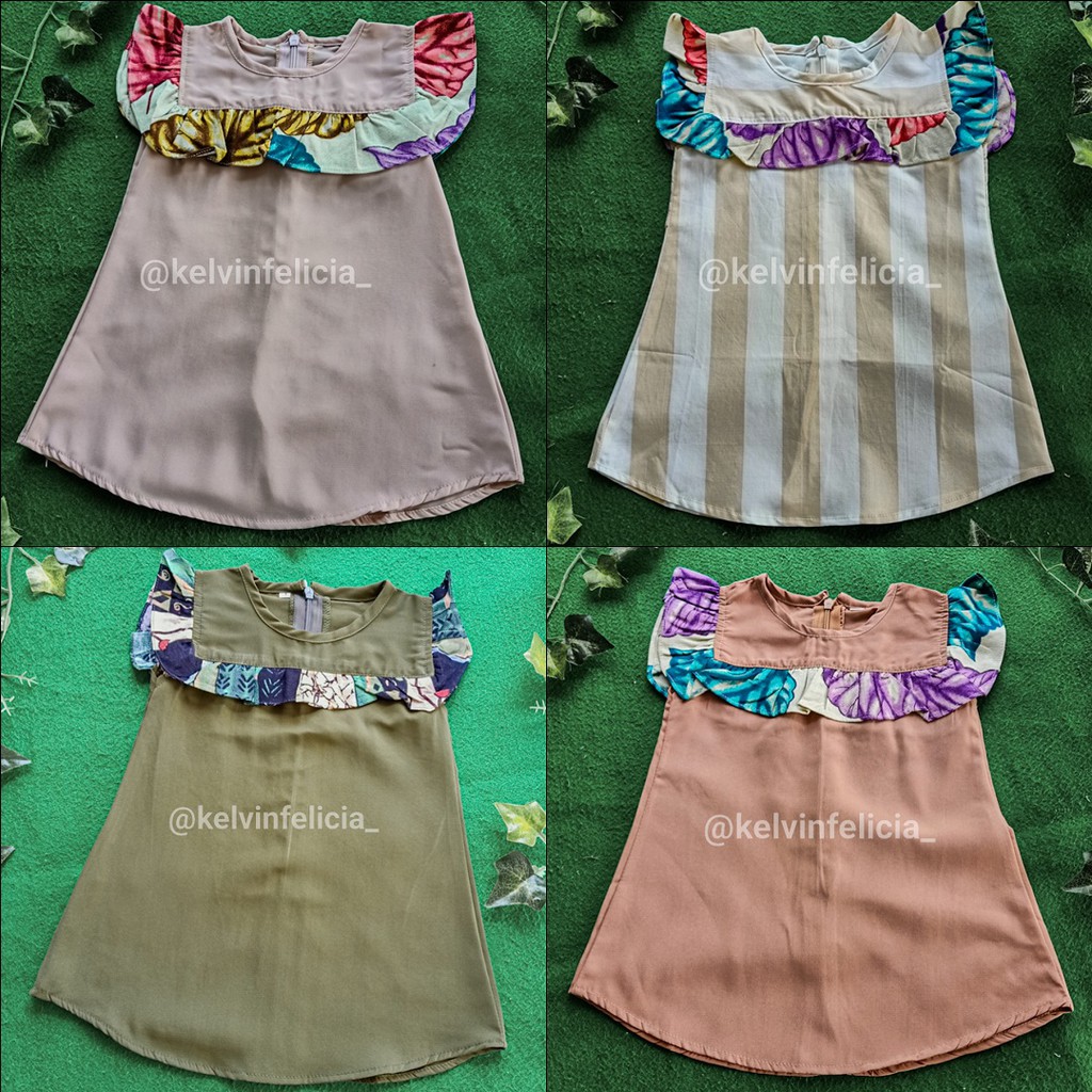 Dress Anak Perempuan Model Rempel Dada Motif Bunga , Size 1 - 4
