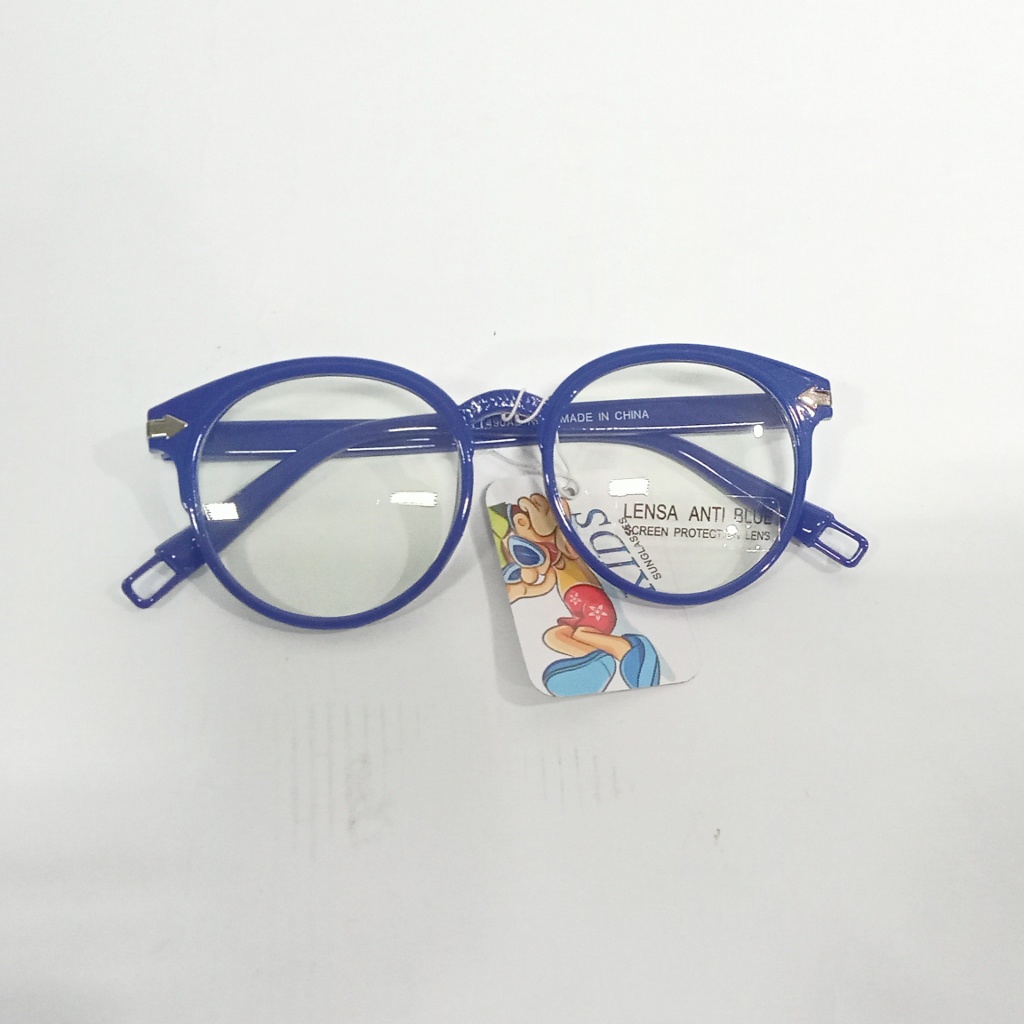 kacamata anak laki perempuan anti blue radiation bulat boboho bening bagus tahan radiasi sinar biru-biru tua