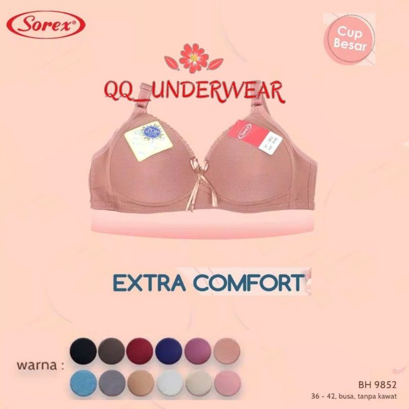 Bra Sorex 9852 Tanpa Kawat Busa Tipis Kait 2 / BH SOREX 9852 Cup Sedang 36-42 Extra Comfort / Bra Sorex / Bh Sorex