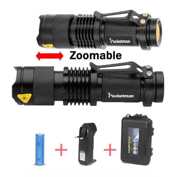 TaffLED Senter LED 2000 Lumens Waterproof + Charger + Box Pocketman P1