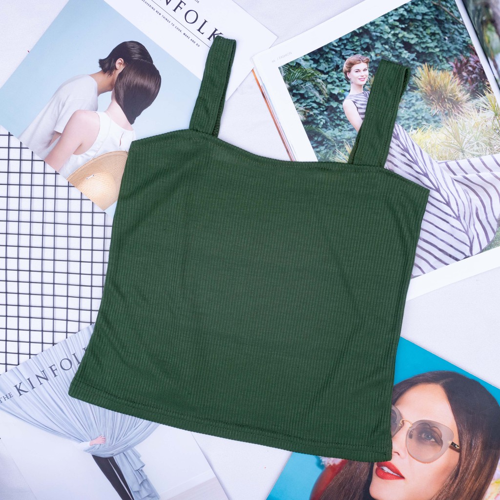 Korean Knit Tank Top | TANK TOP TALI RIB |SALE MURAH 1 KG MUAT 12PC-HIJAU BOTOL
