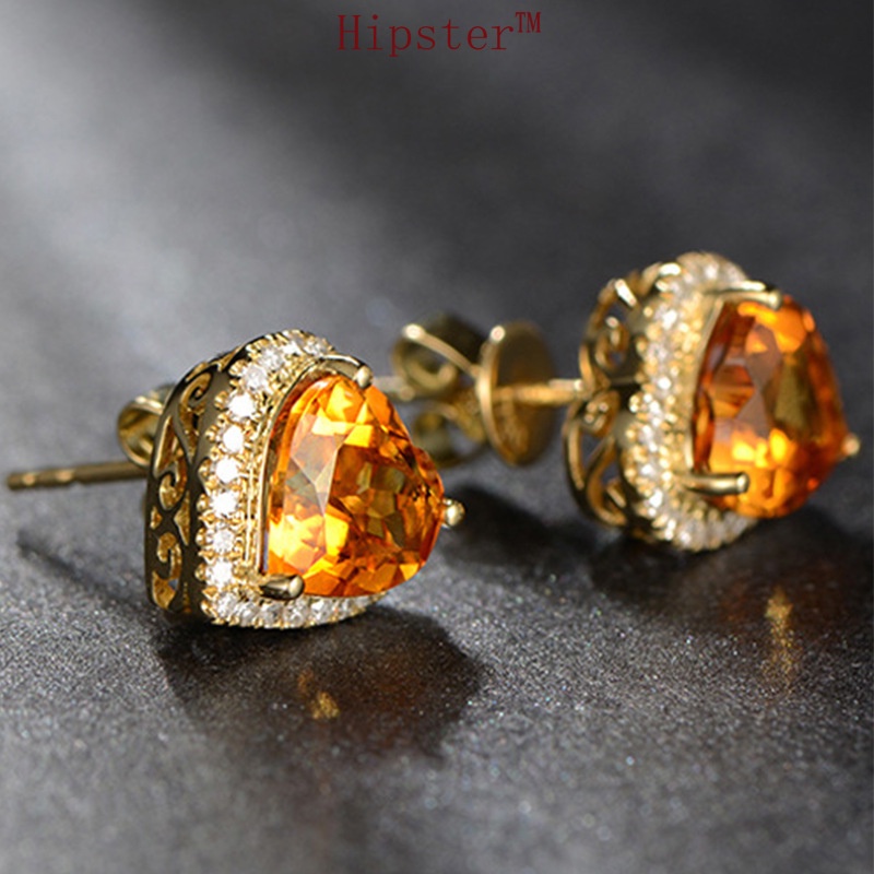 Hot Sale New Fashion Heart-Shaped Citrine Diamond Earrings