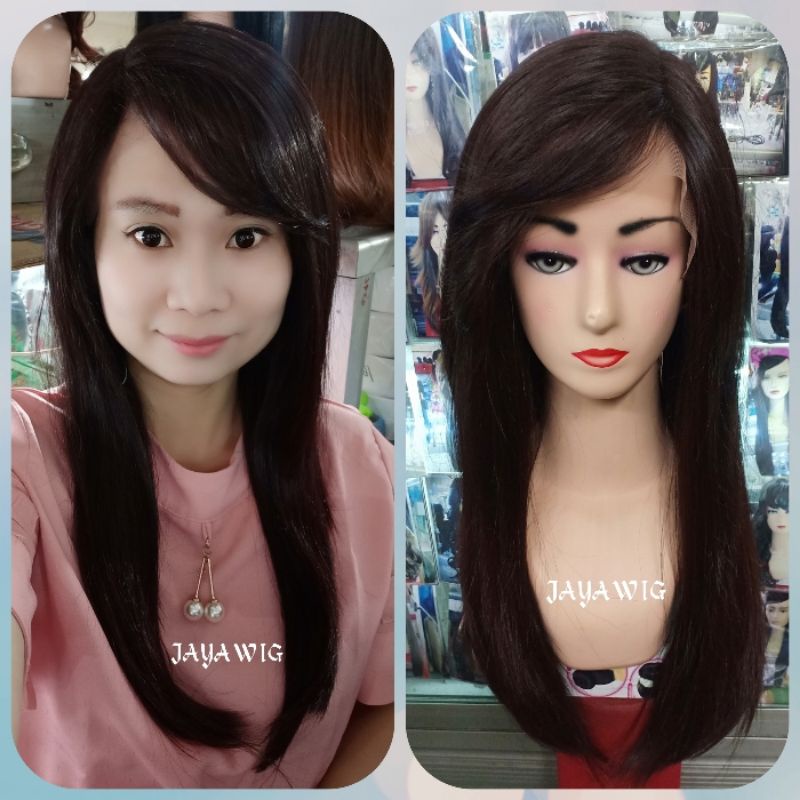 Rambut Palsu Wig Lurus Panjang Poni Samping