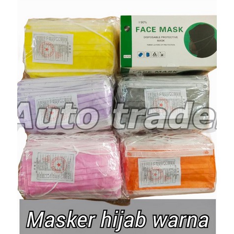 Masker 3ply Hijab Headloop Warna Warni 3 ply facemask IMPOR isi 50pcs siap kirim