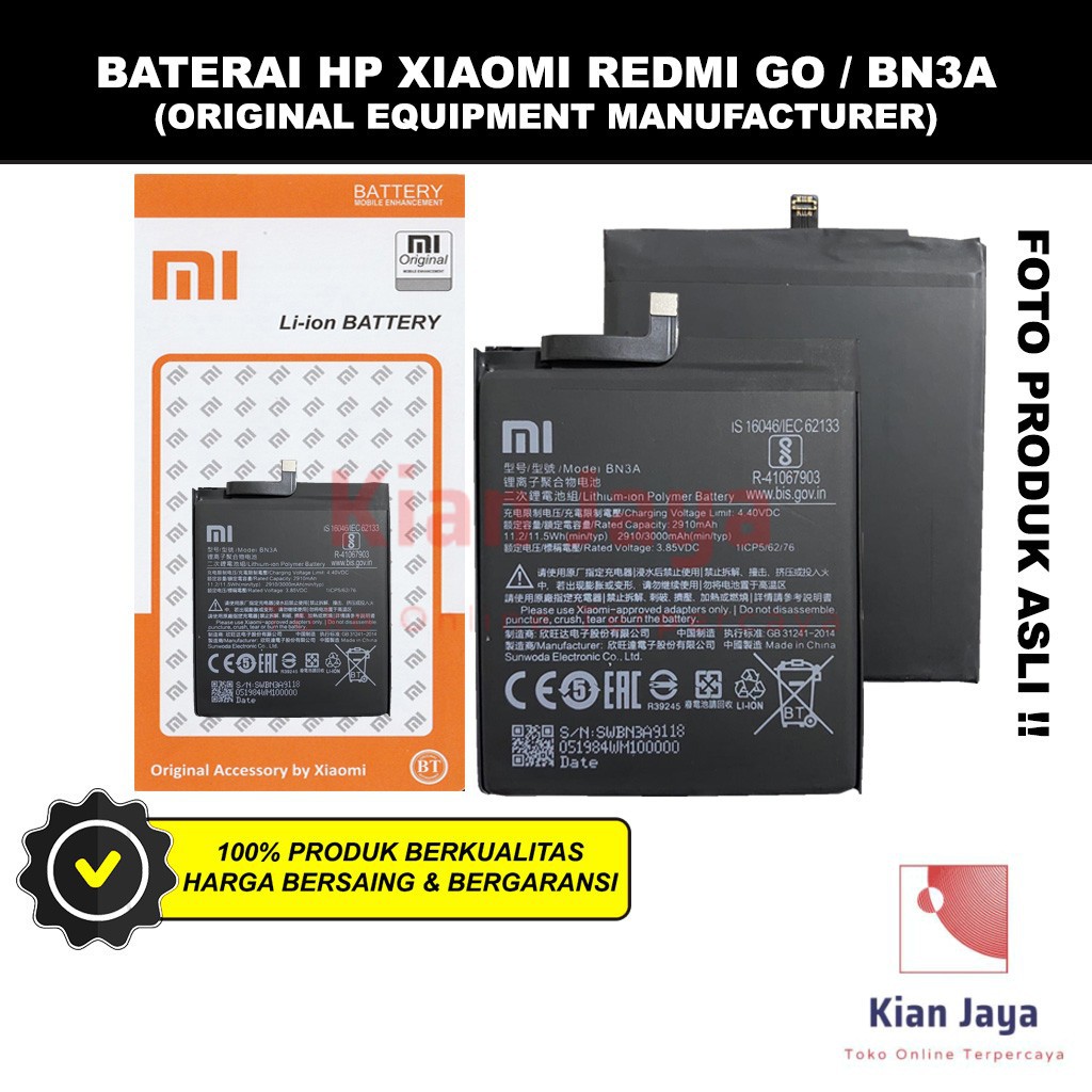 Baterai Xiaomi Redmi GO BN3A Original OEM Batre Batrai Battery HP Xiao Mi BN 3A Ori