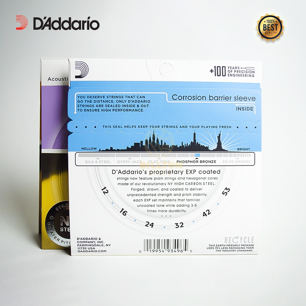 Senar Gitar Akustik String Daddario D'Addario Acoustic EXP Coated Kualitas Premium ( Gratis Pick )