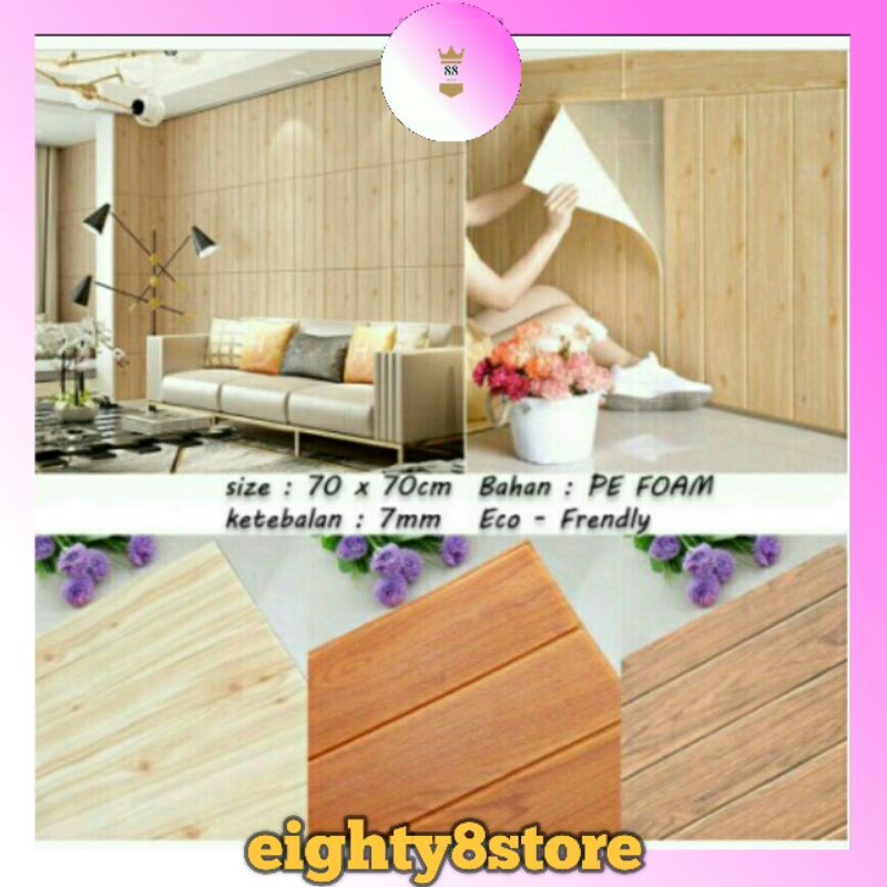 WALLPAPER DINDING/ WALLPAPER STICKER /WALLPAPER FOAM 3D KAYU 70 x 70 CM KAYU FOAM BRICK PANEL