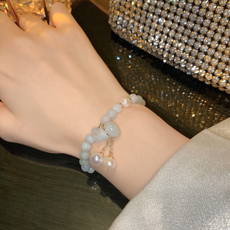 Shuling Real gold Electroplating Baroque Style Pearl Bracelet Female Chalcedony Round Bead Pendant Bracelet