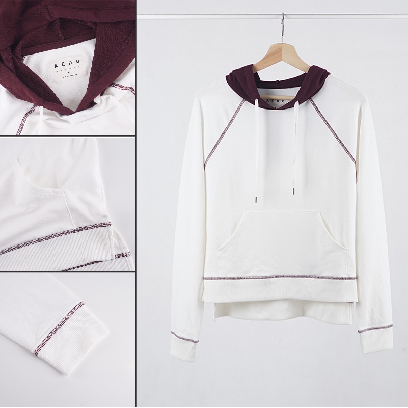 Hoodie Wanita- Colourblocked Pullover Long Sleeve [CG-ARJ 30]-CG-ARJ 30 WHITE