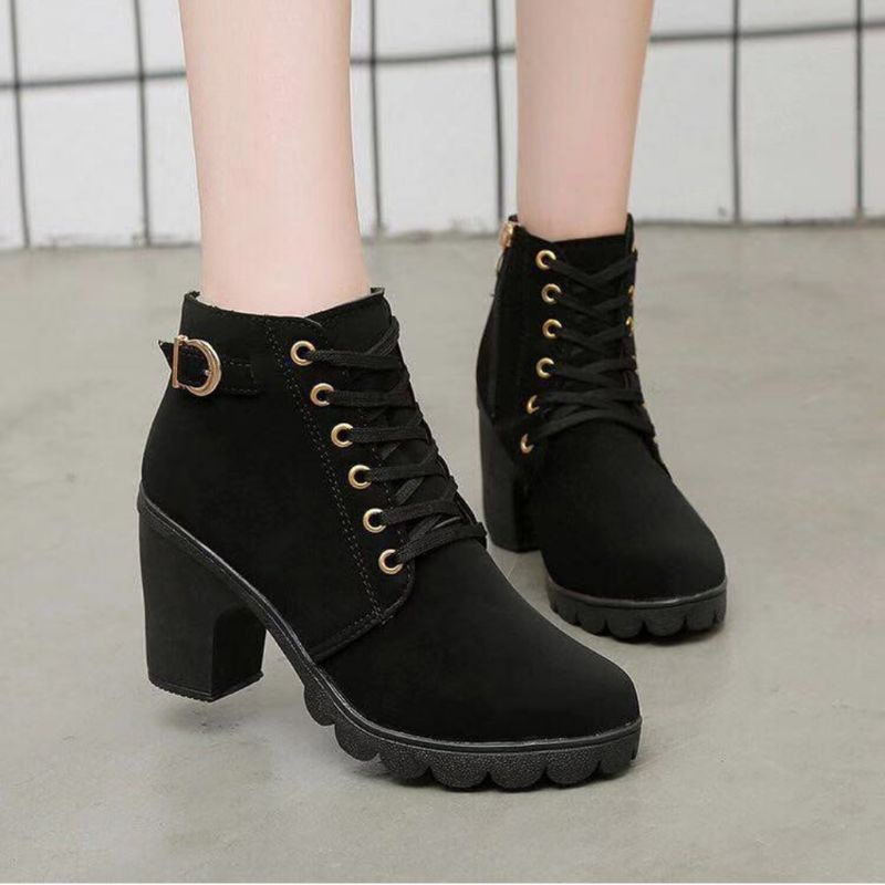 R9 ZIPER Sepatu Boots Wanita Spatu Boot Gaya Cewe Cewek Korea Korean Style Bot Perempuan Warna Hitam FSH184 Cladiva