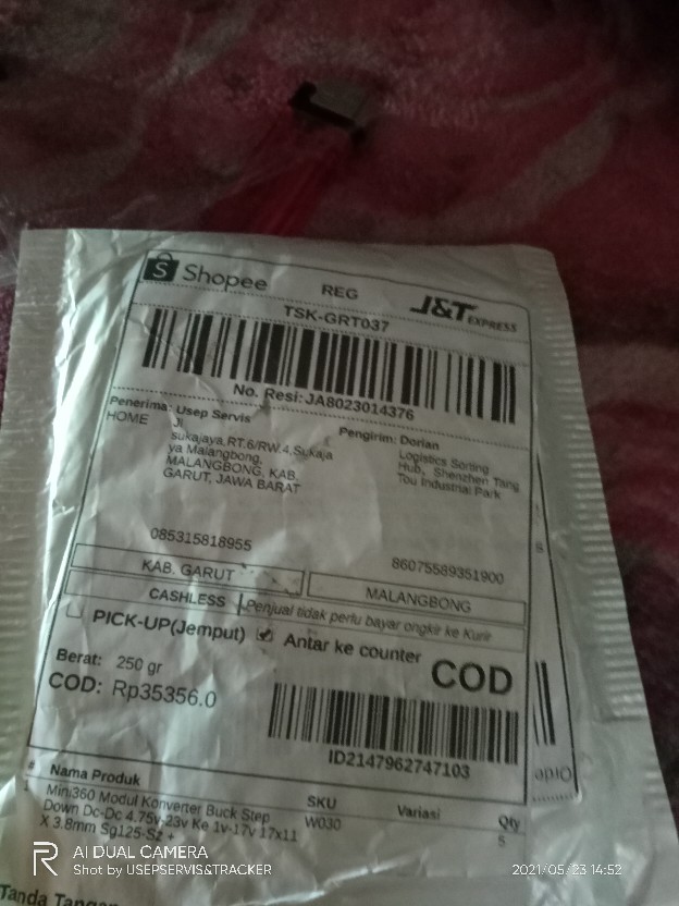 Mini360 Modul Konverter Buck Step Down Dc-dc 4.75v-23v Ke 1v-17v 17x11 X 3.8mm Sg125-sz +