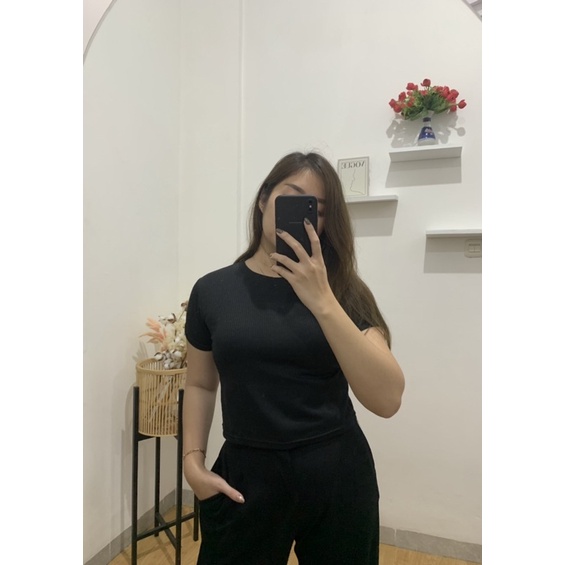 JOSHIN Na-Bi kaos oblong croptop | Atasan Crop Rib Knit