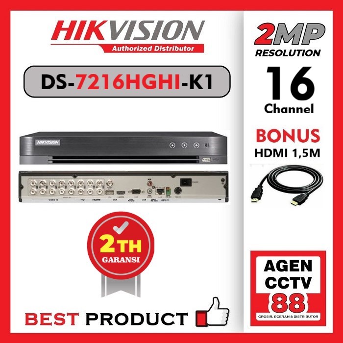 DVR HIKVISION 16 Channel / 16CH DS-7216HGHI-K1 1080p 2MP Bonus Hadiah