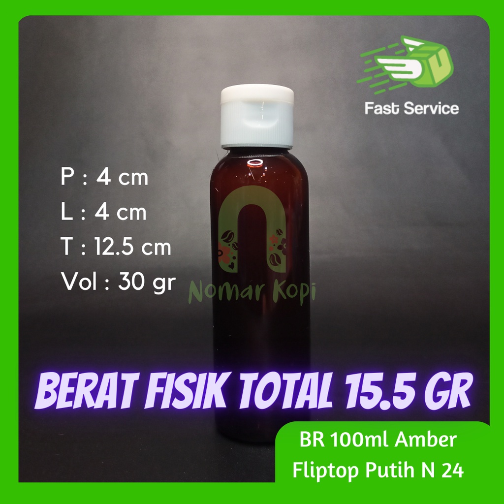 Botol 100ml Amber Fliptop N 24 Sabun Shampo Sanitizer Elegant Grosir