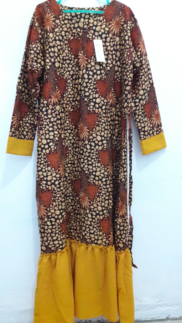 Gamis Batik Motif Sogan Katun Prima Halus Kombinasi Rempel Wolvis
