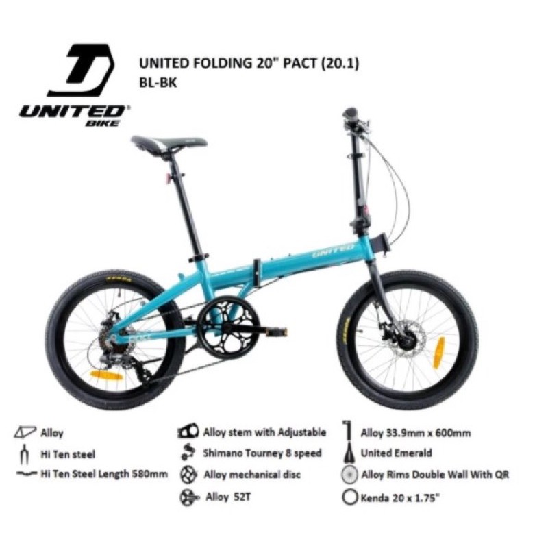 Kargo Sepeda Lipat UNITED PACT 20 Inch 8 Speed Shimano Frame Alloy Garansi SNI-2