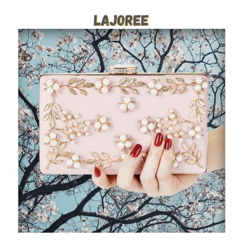 LAJOREE Leaf Clutch Tas Pesta Cantik Mini Kotak Clutch Kondangan Nikahan Wanita Cewek Cewe