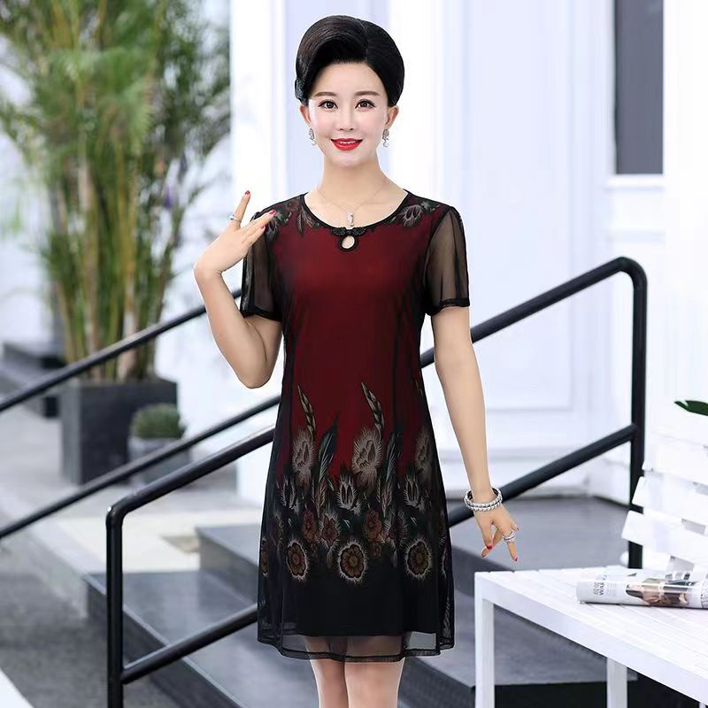 Gaun Cheongsam Dress Wanita Bigsize Jumbo 5XL BB 80 KG Merah Ibu Rok Sifon