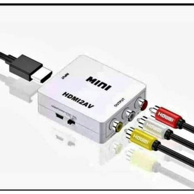 PAKET LENGKAP LAYAR LAPTOP KE TV TABUNG/MINI HDMI2AV VIDEO CONVERTER ADAPTER HDMI TO AV/RCA L/R CVBS