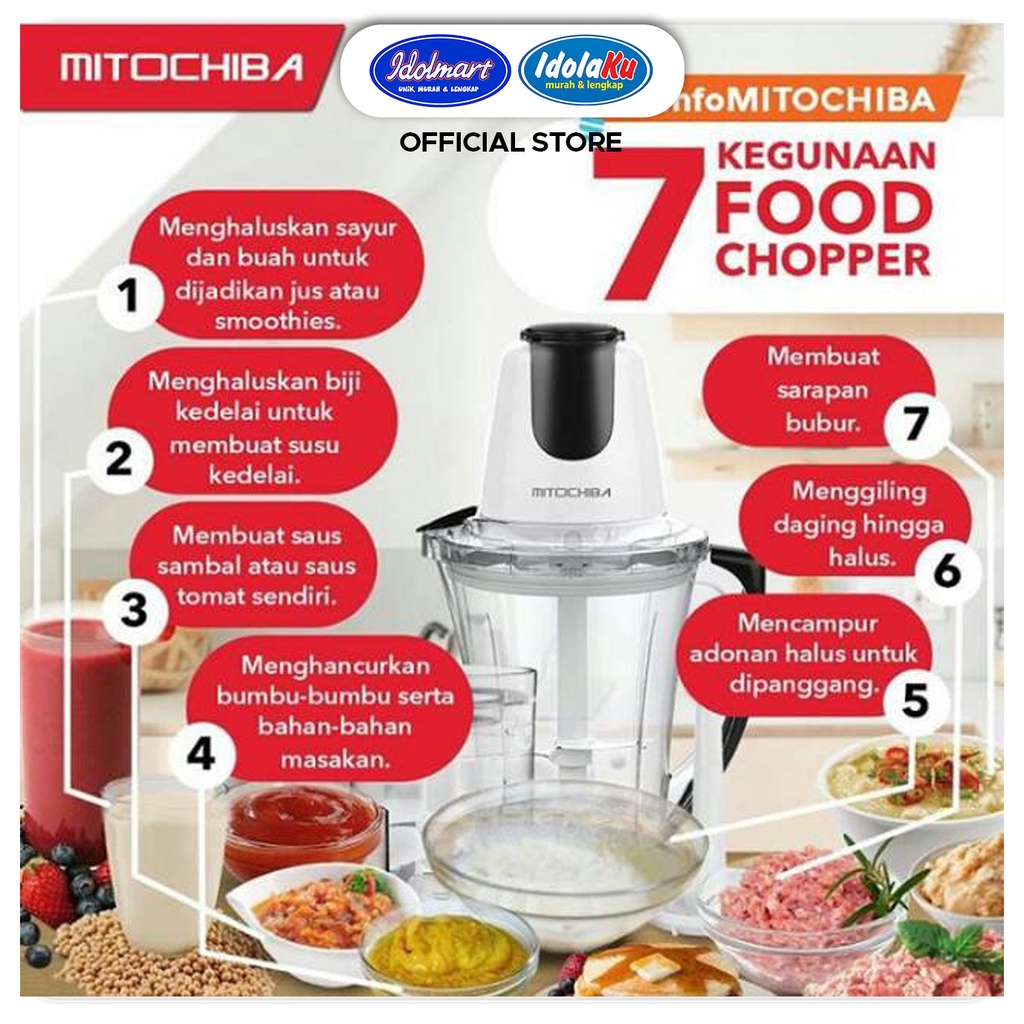 IDOLAKU MITOCHIBA Food Magic Chopper CH-200 Blender 2L Alat Penggiling &amp; Penghalus Bumbu Mito Semarang