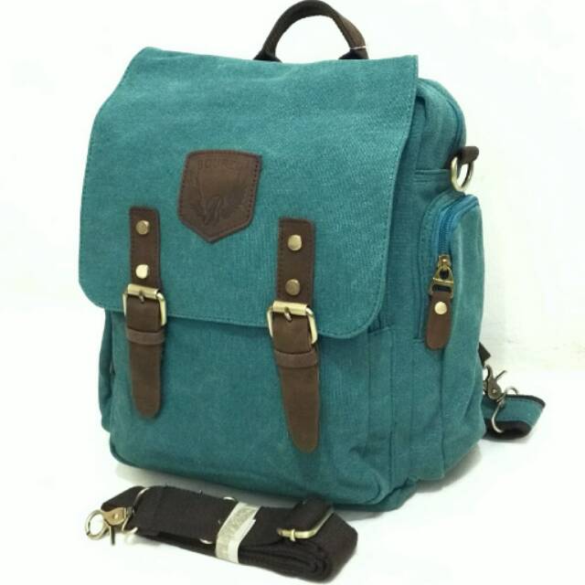 Tas Ransel Backpack Casual Kanvas Bourzu 3930 - Light Blue Biru Muda