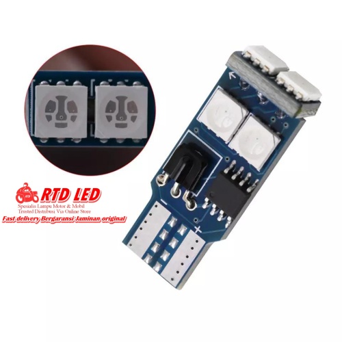 OTOMOTIF AKSESORIS MOTOR SP1790 LED T10 LAMPU SENJA 5050 6 SMD 7 WARNA RGB ISI SEPASANG 2 PCS ORIGIN