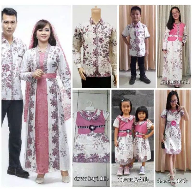 Batik Nusantara Couple Family Gamis Batik Krisdayanti (KD) Dasar Cream Melati Pink / batik keluarga