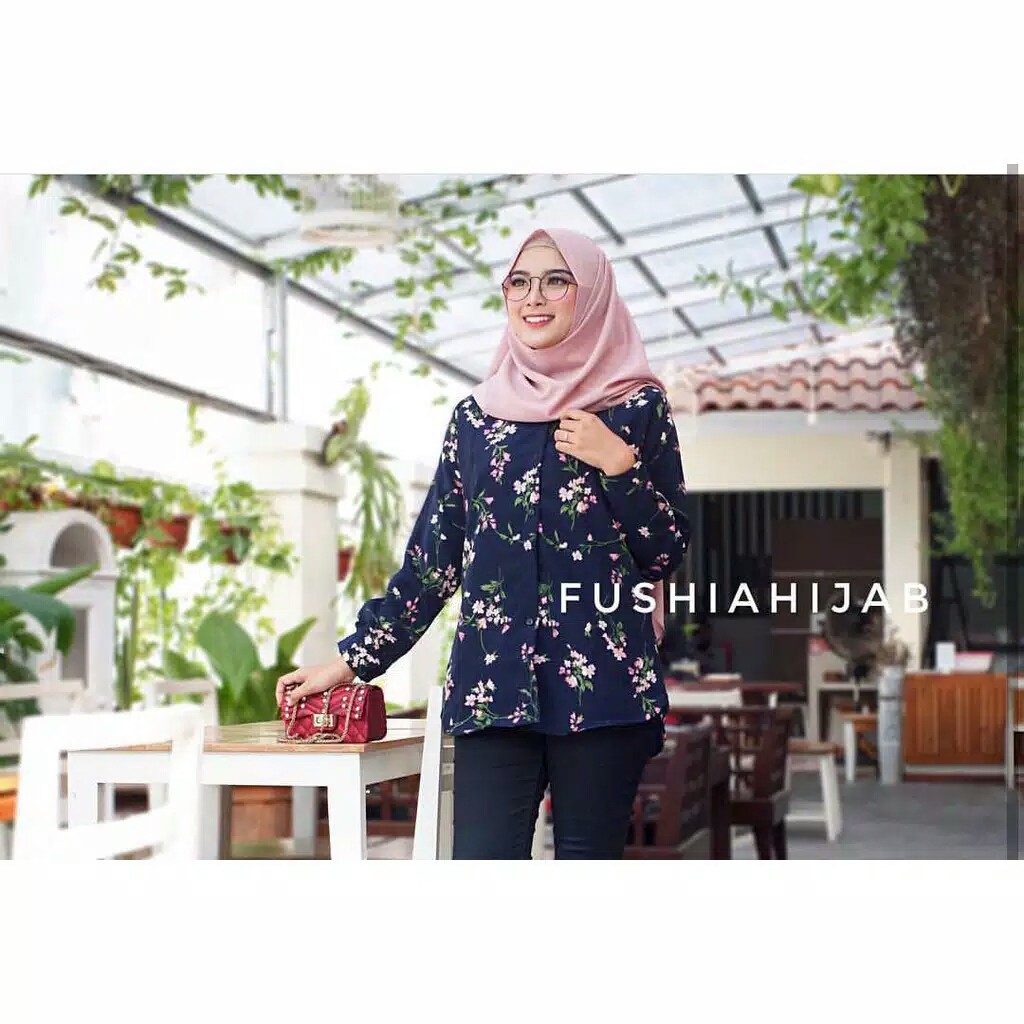 Kemeja wanita casual blouse lengan panjang muslim motif murah / blus wanita kekinian adelia miory-5