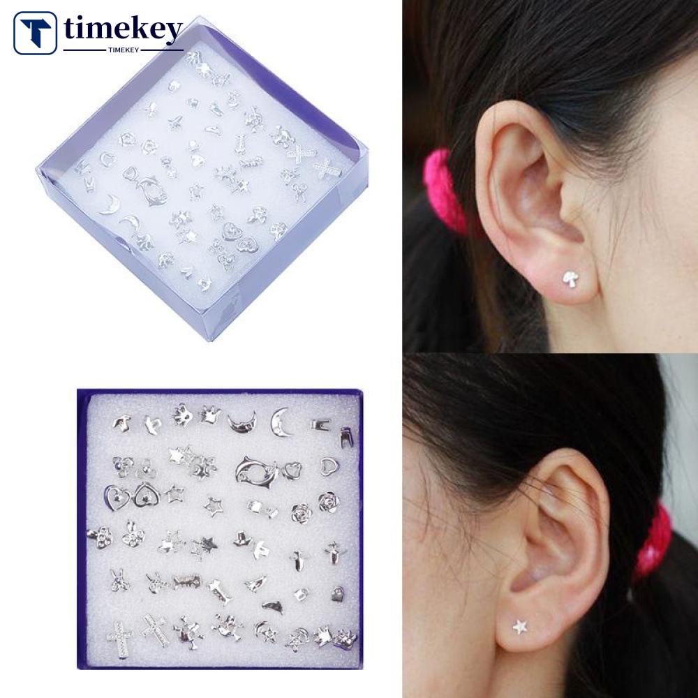 Timekey 24 Pasang Anting Tusuk Lapis Silver Bahan Plastik Untuk Wanita A1K7