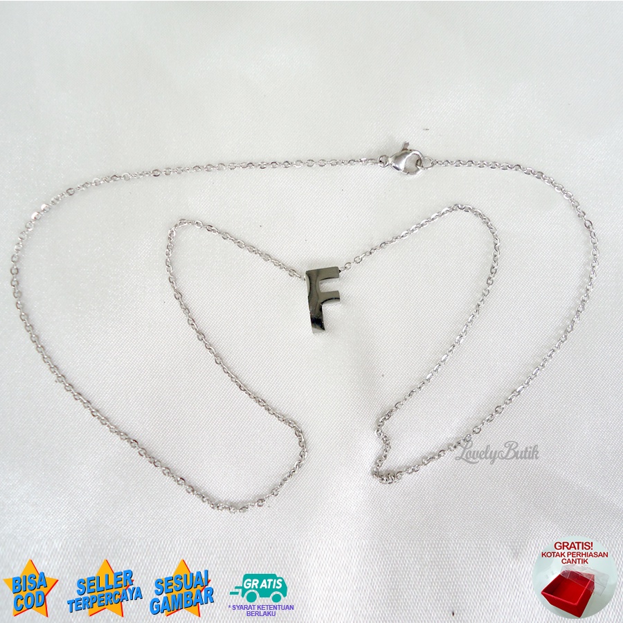 Lovelybutik Kalung Titanium Huruf Abjad Nagita 4ccent Kalung Alfabet Inisial B-I Titanium Silver Bonus Kotak Perhiasan