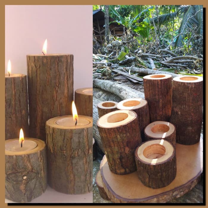 20 Cm Natural wood candle tea light holders tempat alas lilin dekorasi